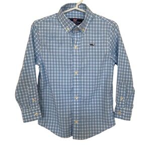 Vineyard Vines Boys Light Blue Checked Button Down Whale Shirt Size 3T Easter